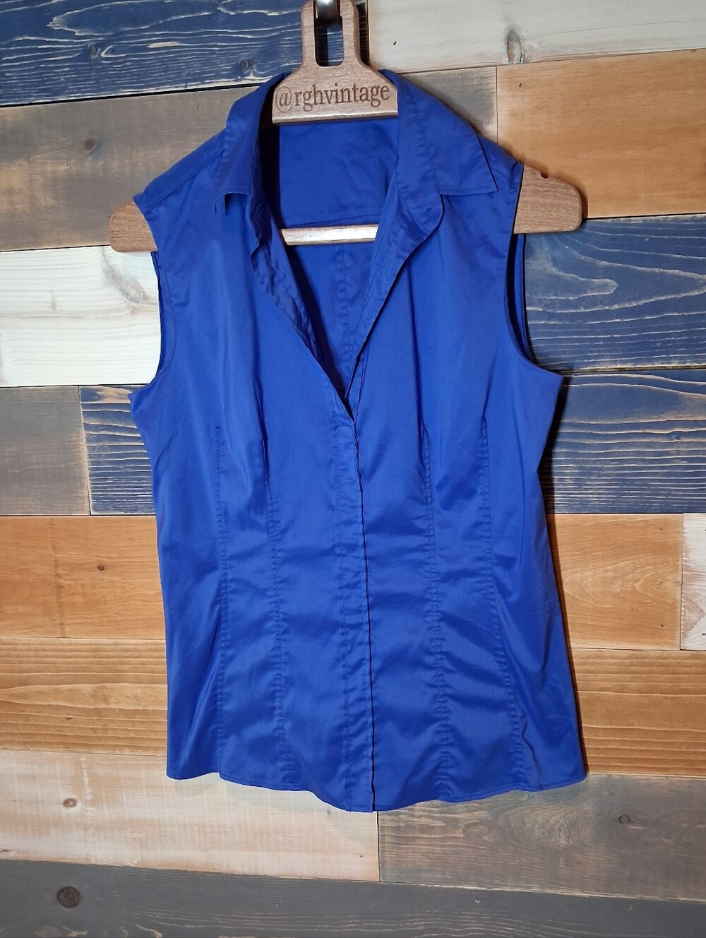 BOSS Hugo Boss Sleeveless Dress Shirt Blue 10 Cotton Blend Career Classic